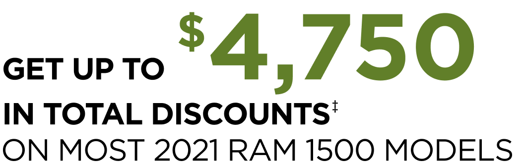 GET UP TO $4,750 IN TOTAL DISCOUNTS‡ ON MOST 2021 RAM 1500 MODELS